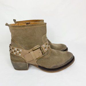 Josef Siebel Toni Buckle Studded Suede Ankle Booties Tan Sz US 10-10.5 EU 41